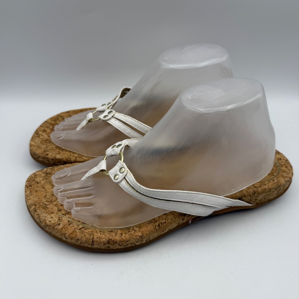 Aetrex Flip Flop Sandals Women 10.5-11 White Leather Cork Thong SE903W